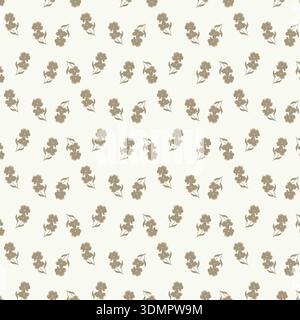 Un motivo vettoriale pulito ed elegante con motivi floreali marroni stilizzati su sfondo crema neutro. Questo design botanico minimalista lo è Illustrazione Vettoriale