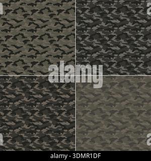 Set di texture mimetiche senza cuciture, sfondi militari e tattici per moda e design, illustrazione vettoriale Illustrazione Vettoriale