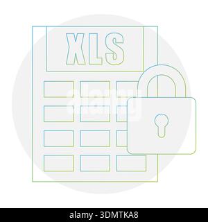 Icona del foglio di calcolo bloccato. Identificazione del vettore di sicurezza. Simbolo di protezione professionale. Elemento del documento cronologico. Illustrazione Vettoriale