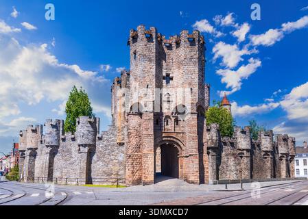 Gent, Belgio. Castello medievale dei conti di Gravensteen, le storiche Fiandre. Foto Stock