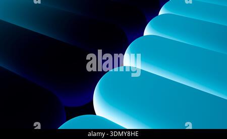 Un'accattivante immagine astratta con forme 3D con sfumature blu e nere uniformi. Il design combina minimalismo e geometria, creando un intri Foto Stock