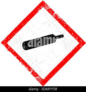Pittogramma di pericolo gas compresso GHS04. Cartello di avvertimento rosso con rombo grunge e effetto angosciato. Illustrazione vettoriale con il simbolo di una bombola di gas Illustrazione Vettoriale