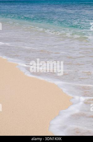 Primo piano delle onde che si infrangono sulla spiaggia Foto Stock