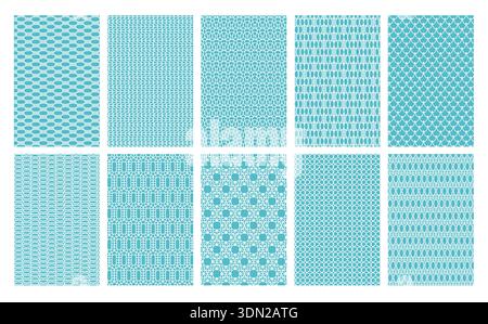 Motivi senza cuciture in pizzo. Mesh in tessuto sfondi semplici, tessuto bianco geometrico. Ornamenti ripetuti, texture jacquard decorative Set isolato vettoriale Illustrazione Vettoriale