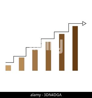 Simbolo vettoriale del grafico a barre. Diagramma a fasi crescente. Cartella aziendale Brown Shades. La freccia mostra un progresso positivo. Illustrazione Vettoriale