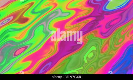 Abstract Psychedelic Swirl in verde neon, rosa, arancione per gli anni '90, sfondo vivace Y2K Foto Stock