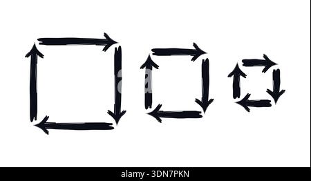 Frecce quadrate con rotazione in senso orario serie di elementi grafici con traccia spessa in grassetto Illustrazione Vettoriale