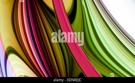 Linee astratte colorate con pattern dinamici ricurvi in tonalità vivaci. Illustrazione, rendering Foto Stock