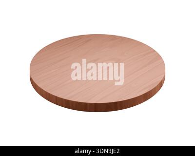 Realistico podio rotondo in legno, palco espositivo, piattaforma circolare. Mockup isolato a piedistallo con trama in legno naturale. scena plank vettoriale 3d per la presentazione o la visualizzazione di un cosmetico ecocompatibile Illustrazione Vettoriale