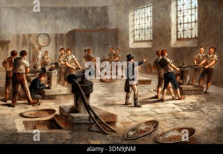Royal Mint, fabbricazione ufficiale di monete britanniche, Londra, Inghilterra, Europa, 1800 Foto Stock