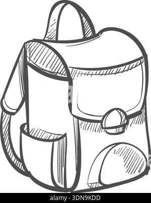 Schizzo dello zaino. Scarabocchio per la borsa della scuola disegnata a mano Illustrazione Vettoriale