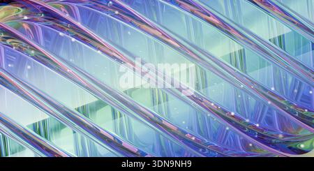 Composizione astratta futuristica caratterizzata da linee fluide e iridescenti e forme geometriche trasparenti. rendering 3d. Foto Stock