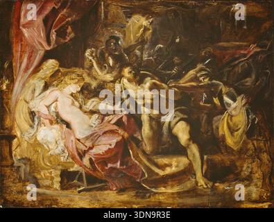 La cattura di Sansone di Peter Paul Rubens, 1609–10, schizzo a olio che raffigura l'eroe biblico sopraffatto dai soldati mentre il tradimento di Delilah si svolge in un ambiente interno drammatico Foto Stock