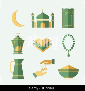 Icona Ramadan Kareem ambientata in verde e oro Illustrazione Vettoriale