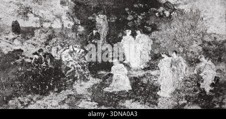 Le principesse di Adolphe Joseph Thomas Monticelli, c. 1870, figure in abito elaborato riunite in un giardino ombreggiato o in un ambiente interno Foto Stock