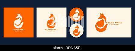 Set di design moderno con logo Fox per l'illustrazione vettoriale del marchio di avvio tecnologico creativo. Illustrazione Vettoriale