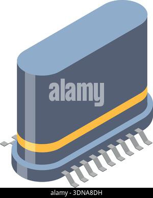 Icona isometrica transistor. Elemento cartoni animati elettronico hardware Illustrazione Vettoriale