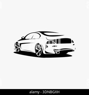 Icona della modalità auto di lusso schizzo della silhouette bianco e nero su sfondo bianco, utilizzata per l'elemento di design del logo autocar Illustrazione Vettoriale