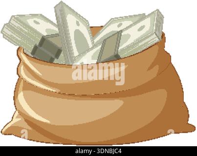 Immagine vettoriale piatta di una borsa marrone che si sovrappone alla carta in dotazione Illustrazione Vettoriale