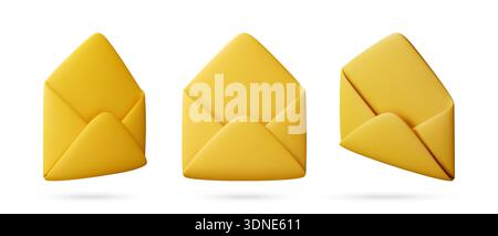 Set 3D di buste gialle aperte Illustrazione Vettoriale