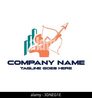 Silhouette a forma di freccia con arco e freccia che puntano al grafico a barre color azzurro che rappresenta il successo e il successo Illustrazione Vettoriale