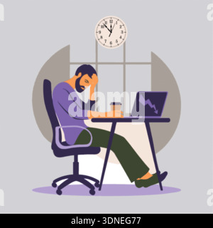 L'illustrazione rappresenta le sfide per la salute mentale sul posto di lavoro, come la fatica cronica o il modello vettoriale di stress post design. Illustrazione Vettoriale