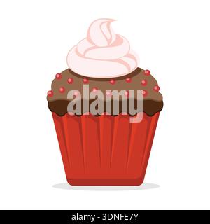 Cupcake con caramelle e panna montata in stile piatto Illustrazione Vettoriale