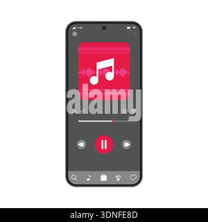 Smartphone con app per lettore musicale. Design lettore musicale UI Illustrazione Vettoriale