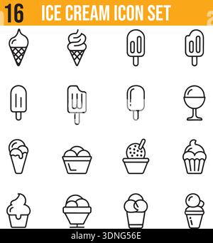 Set di icone di gelato dal profilo moderno per menu dessert app per la consegna di alimenti materiali di marketing estivi e promozioni per dolci per siti Web Illustrazione Vettoriale