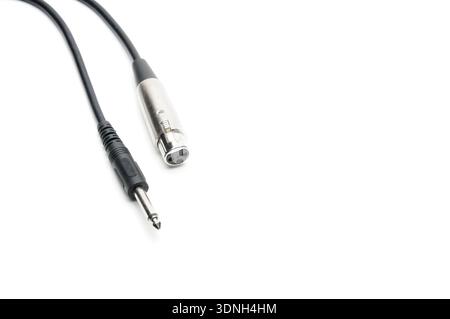 Cavo audio con connettori jack XLR e TRS per microfoni e apparecchiature audio professionali su sfondo bianco isolato Foto Stock