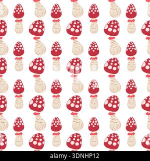 Grazioso motivo autunnale senza cuciture con funghi. Funghi da favola e agarica di mosca. Questo modello è perfetto per il design della cucina, i menu, la carta da parati, il textil Illustrazione Vettoriale