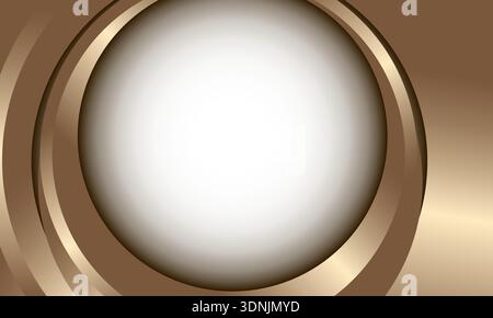 Anelli metallici dorati sfondo astratto che irradia una calda luce soffusa, cerchi concentrici che creano profondità, sfumature dorate e bronzo lucido, faretti morbidi Illustrazione Vettoriale