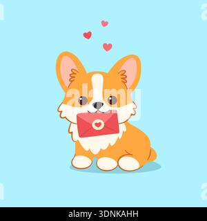 Carino Corgi con Love Letter Illustrazione Vettoriale