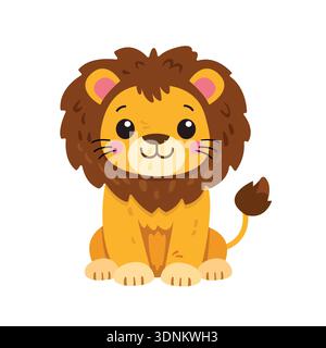Carino personaggio cartoni animati del leone reale per il vettore tematico del vivaio safari Illustrazione Vettoriale