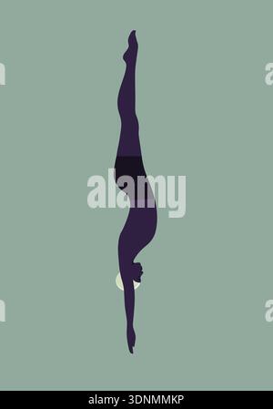 Uomo africano che nuota in piscina, tuffandosi in acqua, godendosi il tempo libero estivo e gli sport acquatici in stile grafico vettoriale piatto. Illustrazione Vettoriale