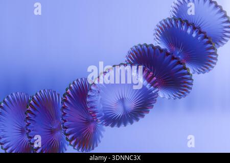 Composizione futuristica a spirale blu con elementi frattali ripetuti.rendering 3d. Foto Stock