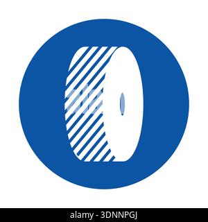 Questa icona circolare blu dal design minimalista presenta una grafica bianca degli pneumatici, che rappresenta i temi del trasporto e dell'automobile. Adatto per il branding e il design Illustrazione Vettoriale