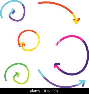 Raccolta di frecce circolari e curve a gradiente colorato che illustrano cicli e direzioni Illustrazione Vettoriale