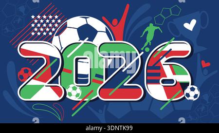 Futuristico sfondo di calcio con motivi geometrici astratti e linee dinamiche, campionato di calcio 2026, illustrazione vettoriale, Flat desi Illustrazione Vettoriale
