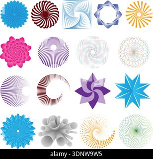 Raccolta diversificata di forme geometriche radiali astratte Illustrazione Vettoriale