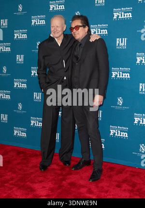 SANTA BARBARA, CALIFORNIA, STATI UNITI, 11 FEBBRAIO. 2026 Stellan Skarsgård e il direttore esecutivo della SBIFF Roger Durling arrivano al 41° Santa Barbara International Film Festival: Montecito Award tenutosi all'Arlington Theatre di Santa Barbara, California l'11 febbraio 2026. Crediti: Carla Van Wagoner/Alamy Live News Foto Stock