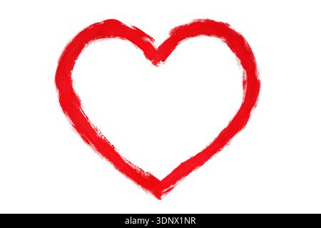 Tratti di spazzola con cuore rosso dipinti a mano isolati su sfondo bianco Foto Stock
