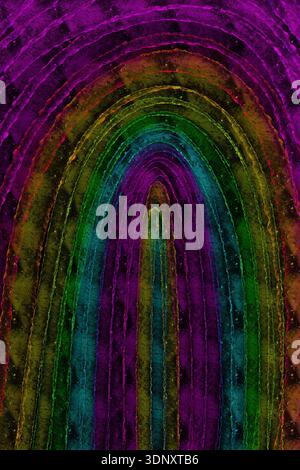 Design astratto con vivaci luci al neon in un motivo arcobaleno. Perfetto per sfondi e illustrazioni artistiche, che evocano un senso di modernità e colore Foto Stock