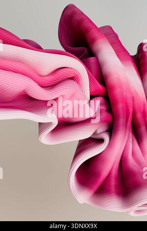 Un'accattivante illustrazione 3D con onde di tessuto rosa e fluide, meticolosamente realizzate per creare un'esperienza visiva astratta e coinvolgente Foto Stock