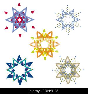 Stella multicolore con fiocco di neve. Mix di colori invernali. Icona delle star natalizie. Grafica vettoriale. EPS 10. Illustrazione Vettoriale