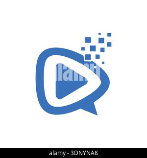 Un fumetto contenente un'icona di riproduzione con frammenti di pixel, ideale per applicazioni multimediali e di comunicazione. Illustrazione Vettoriale