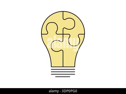Lampadina con icona a forma di puzzle, illustrazione vettoriale. Illustrazione Vettoriale