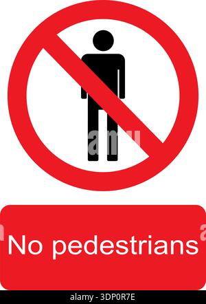 Grafica vettoriale nera, bianca e rossa del cartello di avvertenza divieto pedoni Illustrazione Vettoriale