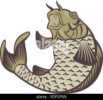 Immagine di una carpa Koi che salta su sfondo bianco isolato Foto Stock