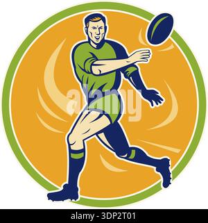 Immagine di un giocatore di rugby che corre e passa la palla Foto Stock